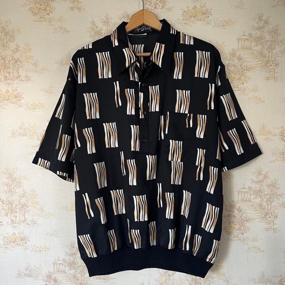 Vintage 80s Alan Stuart Banded Bottom Shirt | Abstract Geometric | Size XL